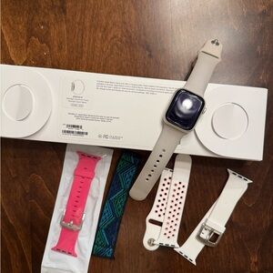 Apple Smartwatch with Silver and Pink Bands